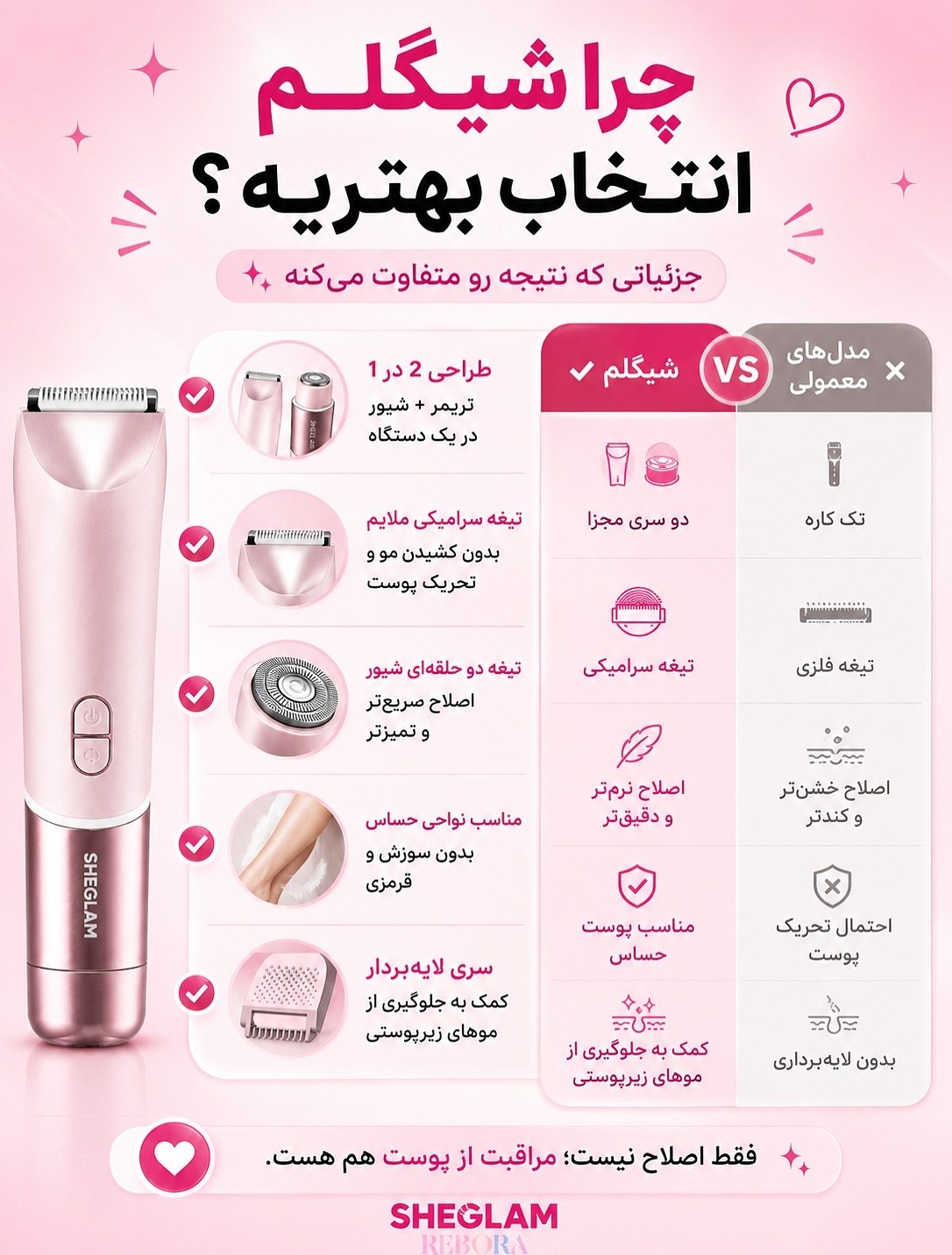 شیور دوکاره شیگلم SHEGLAM مدل 2 in 1 اورجینال
